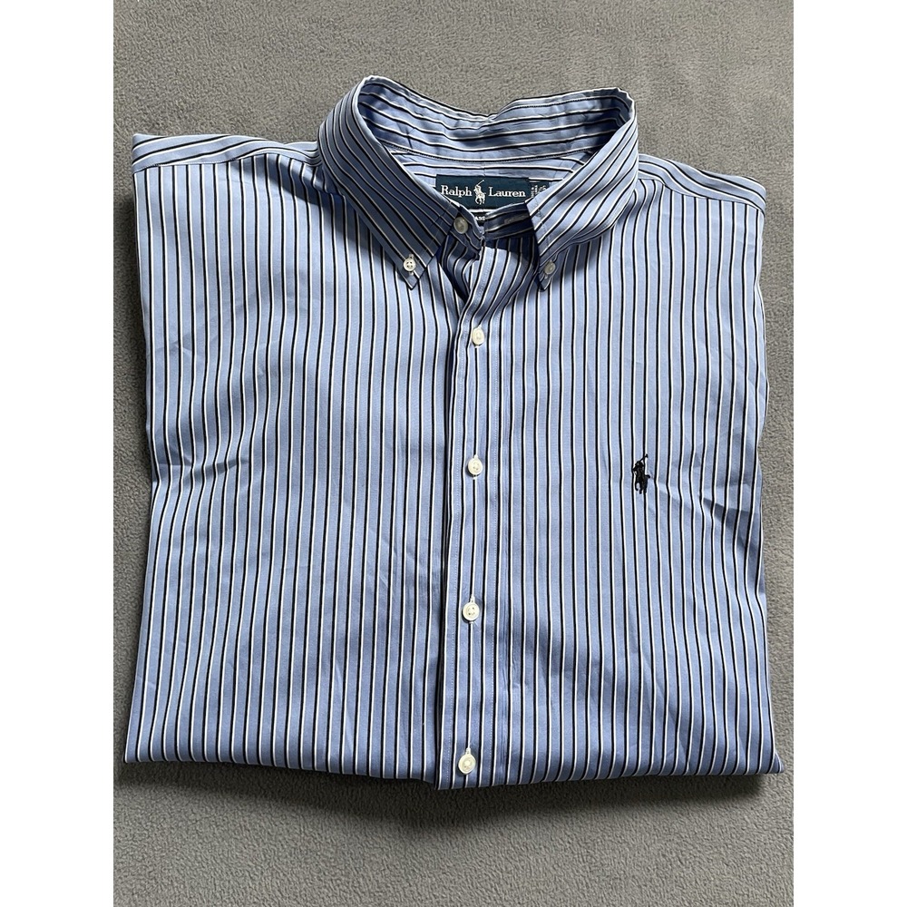 Ralph Lauren Men's 17 36/37 Shirt Blue White Stripe Classic Fit Pony Logo
